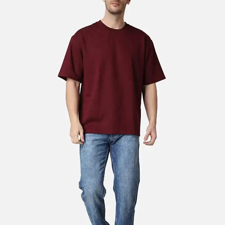Men’s Oversized Crewneck T-Shirt – Premium Cotton | Maroon