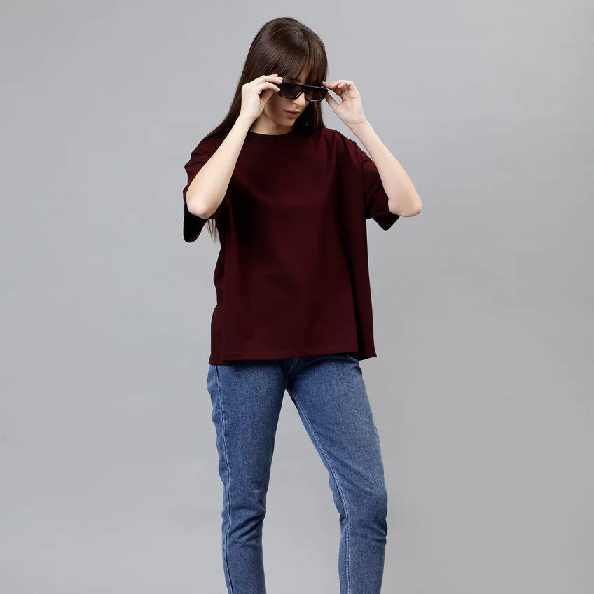Women's Oversized - Premium Cotton T-Shirt | Maroon