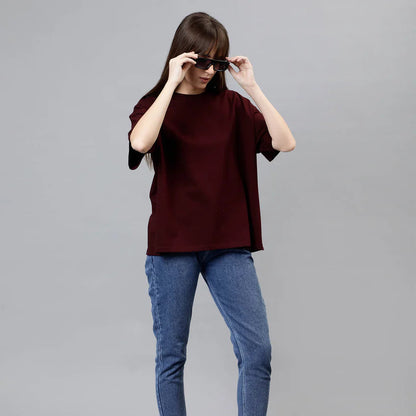 Women's Oversized - Premium Cotton T-Shirt | Maroon