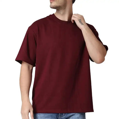 Men’s Oversized Crewneck T-Shirt – Premium Cotton | Maroon