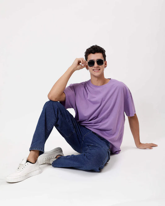 Men’s Oversized Crewneck T-Shirt – Premium Cotton | Light Purple