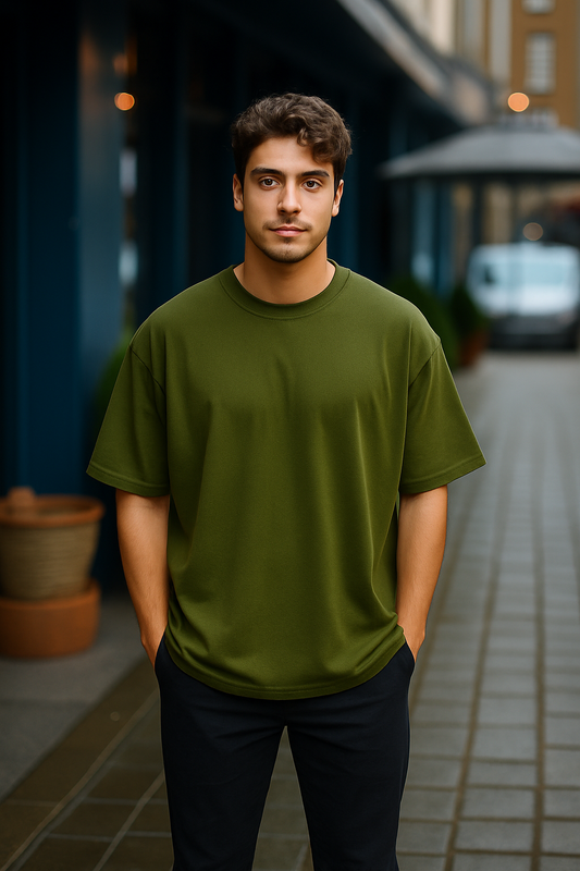 Men’s Oversized Crewneck T-Shirt – Premium Cotton | Olive Green