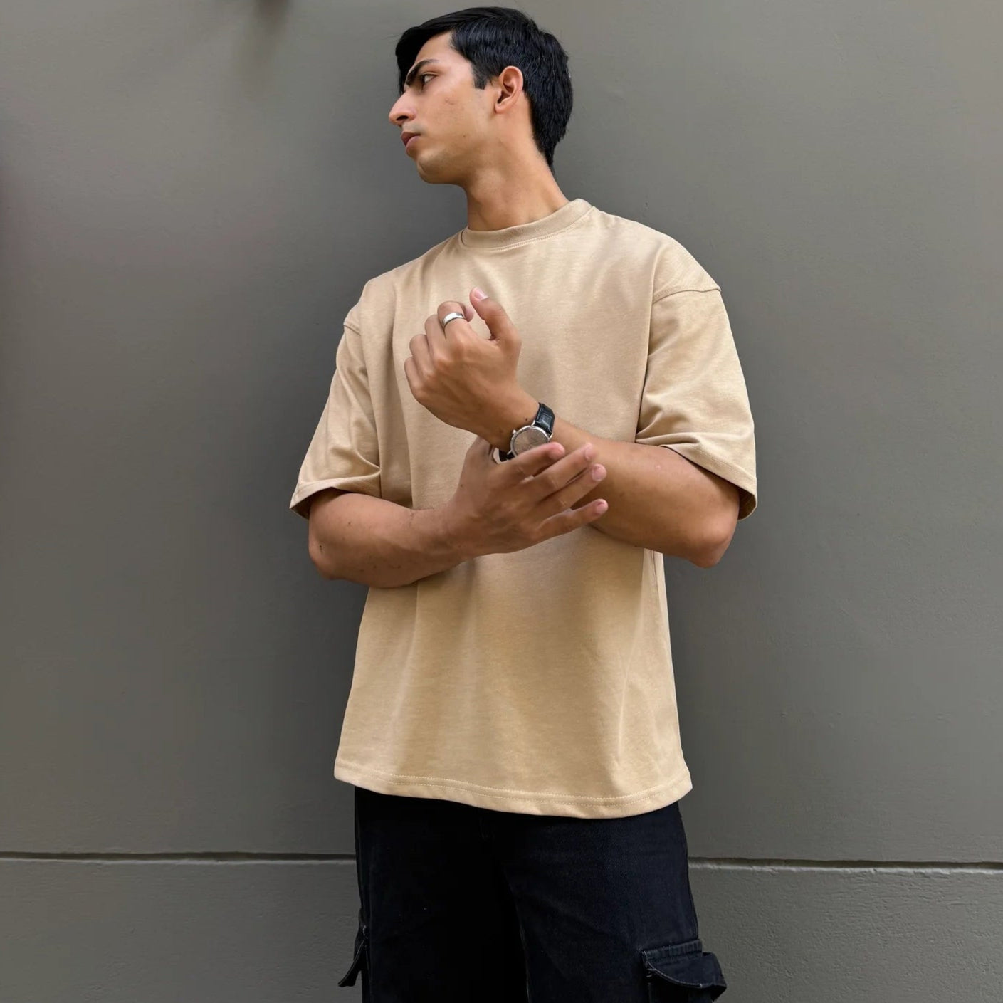 Men’s Oversized Crewneck T-Shirt – Premium Cotton | Beige