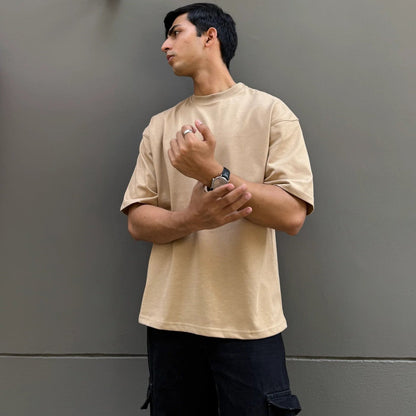 Men’s Oversized Crewneck T-Shirt – Premium Cotton | Beige